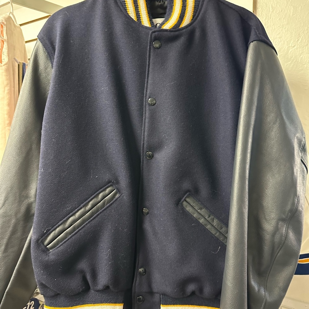 Men's Navy and Gray Varsity Jacket